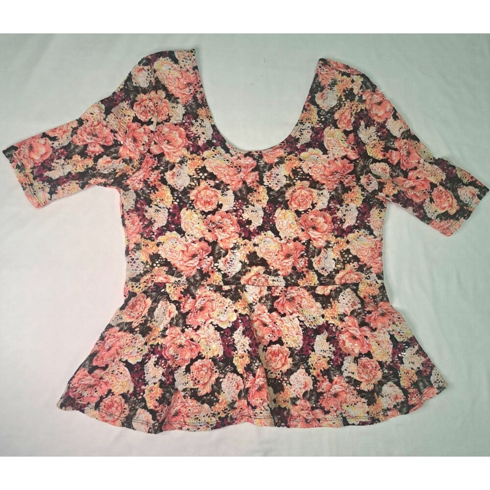 Charlotte Russe XL Floral Lace Peplum Ruffle‎ Scoop Blouse Cottagecore Coquette